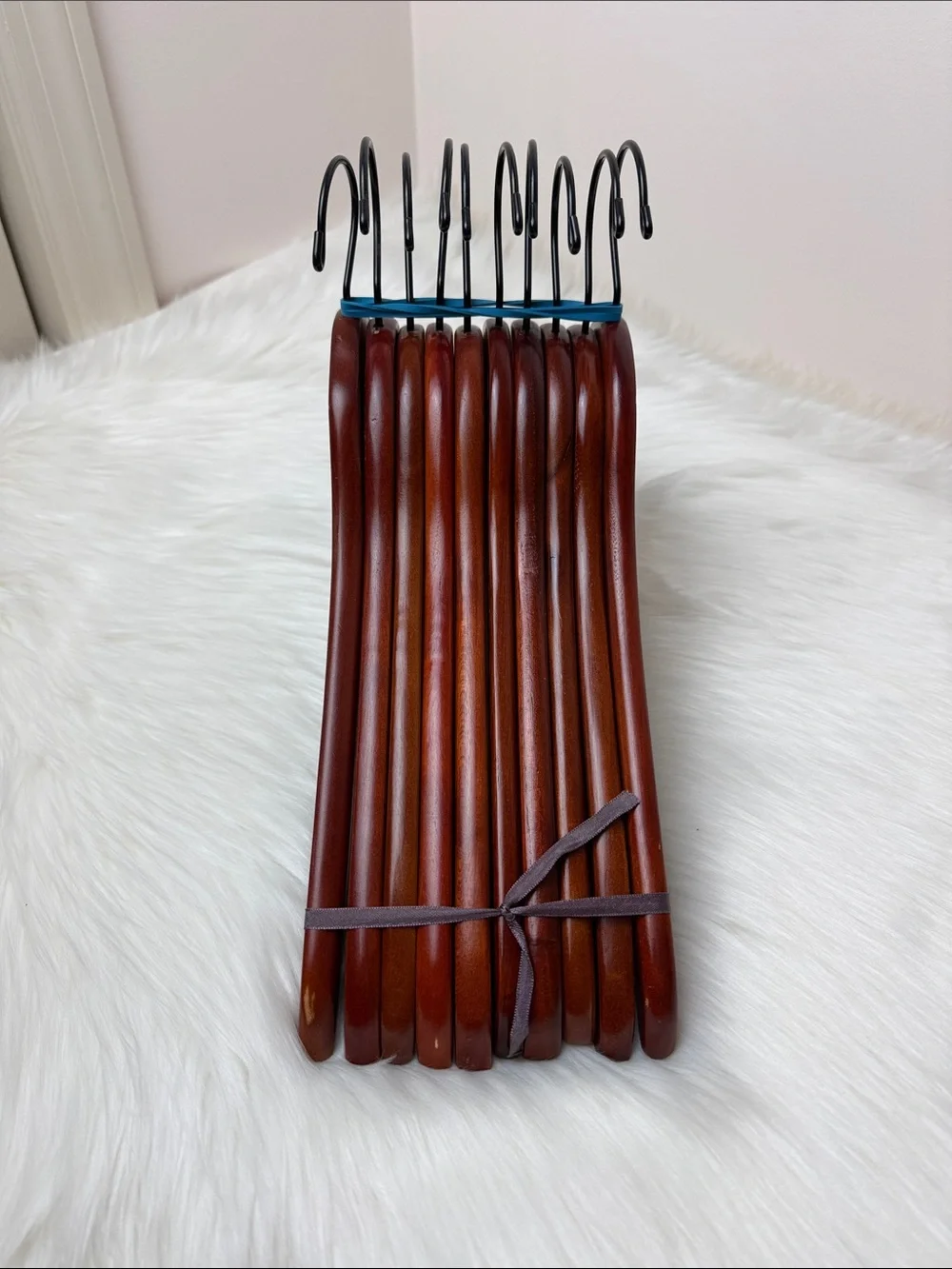 Brookstone Premium Wooden Hangers with Bar in Mahogany  - Set of 10